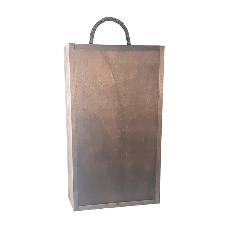 Caja Madera Color Nogal con Asa- 2 Botellas Vino