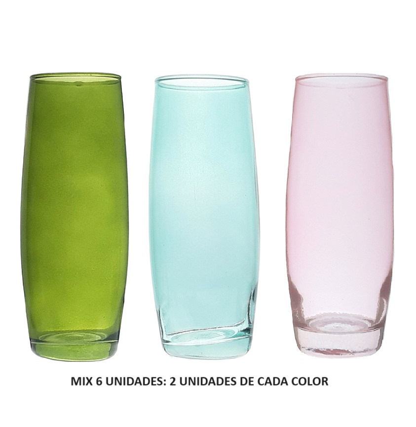 FLORERO NAIRO 24 CM-COLORES VERDE OLIVA, AGUAMARINA Y ROSA