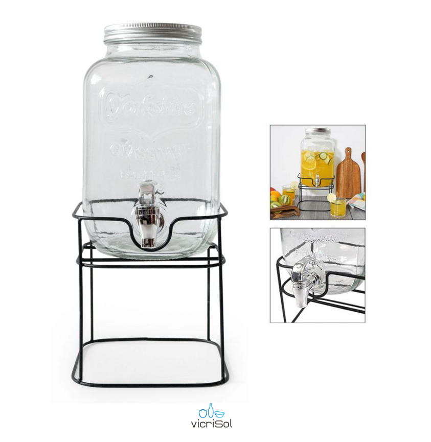 TARRO DISPENSADOR REFRESCO 8 LT.CON GRIFO-SOPORTE METAL