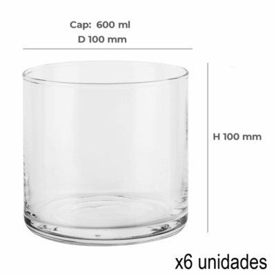 VASO 600 ml- 10x10 cm(pack 6 unid)