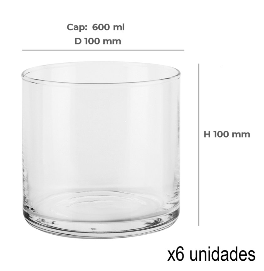 VASO 600 ml- 10x10 cm(pack 6 unid)